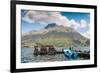 A pier and boat at the base of Volcan Imbabura and Lago San Pablo, close to the famous market town -Alexandre Rotenberg-Framed Photographic Print