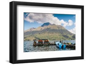 A pier and boat at the base of Volcan Imbabura and Lago San Pablo, close to the famous market town -Alexandre Rotenberg-Framed Photographic Print