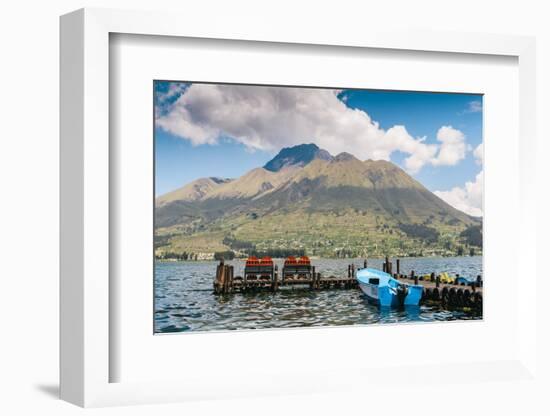 A pier and boat at the base of Volcan Imbabura and Lago San Pablo, close to the famous market town -Alexandre Rotenberg-Framed Photographic Print