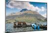 A pier and boat at the base of Volcan Imbabura and Lago San Pablo, close to the famous market town -Alexandre Rotenberg-Mounted Photographic Print