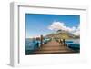 A pier and boat on Lago San Pablo, at the base of Volcan Imbabura, close to the famous market town-Alexandre Rotenberg-Framed Photographic Print