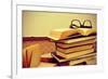 A Pile of Books and a Pair of Eyeglasses in an Old Suitcase, with a Retro Effect-nito-Framed Premium Photographic Print