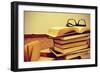 A Pile of Books and a Pair of Eyeglasses in an Old Suitcase, with a Retro Effect-nito-Framed Photographic Print