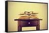 A Pile of Books and a Pair of Eyeglasses on a Desk, Symbolizing the Concept of Reading Habit or Stu-nito-Framed Stretched Canvas