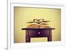 A Pile of Books and a Pair of Eyeglasses on a Desk, Symbolizing the Concept of Reading Habit or Stu-nito-Framed Premium Photographic Print