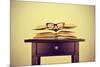 A Pile of Books and a Pair of Eyeglasses on a Desk, Symbolizing the Concept of Reading Habit or Stu-nito-Mounted Premium Photographic Print