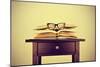 A Pile of Books and a Pair of Eyeglasses on a Desk, Symbolizing the Concept of Reading Habit or Stu-nito-Mounted Photographic Print