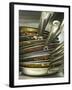 A Pile of Frying Pans in a Commercial Kitchen-Herbert Lehmann-Framed Photographic Print