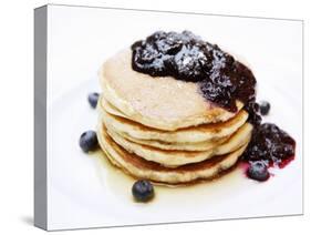 A Pile of Pancakes with Blueberry Sauce and Maple Syrup-Gerrit Buntrock-Stretched Canvas