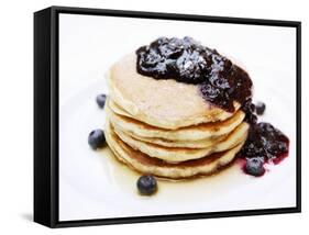 A Pile of Pancakes with Blueberry Sauce and Maple Syrup-Gerrit Buntrock-Framed Stretched Canvas