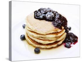 A Pile of Pancakes with Blueberry Sauce and Maple Syrup-Gerrit Buntrock-Stretched Canvas