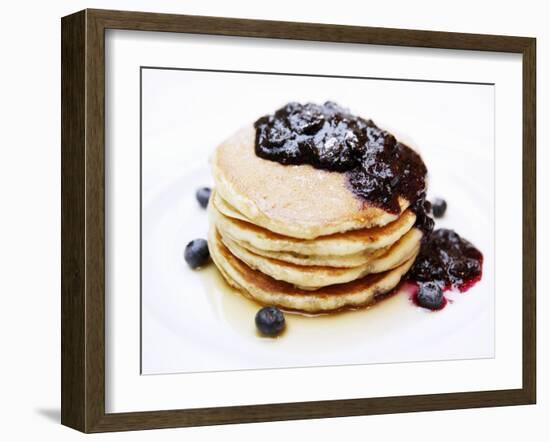 A Pile of Pancakes with Blueberry Sauce and Maple Syrup-Gerrit Buntrock-Framed Photographic Print