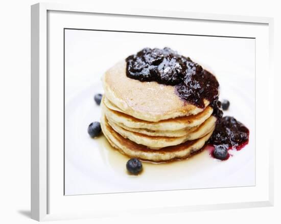 A Pile of Pancakes with Blueberry Sauce and Maple Syrup-Gerrit Buntrock-Framed Photographic Print