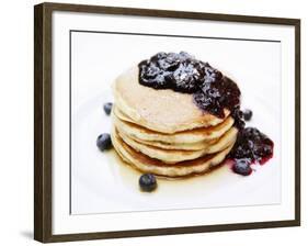 A Pile of Pancakes with Blueberry Sauce and Maple Syrup-Gerrit Buntrock-Framed Photographic Print