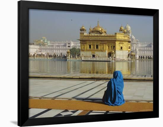 A Pilgrim in Blue Sits by the Holy Pool of Nectar at the Golden Temple, Punjab, India-Jeremy Bright-Framed Photographic Print