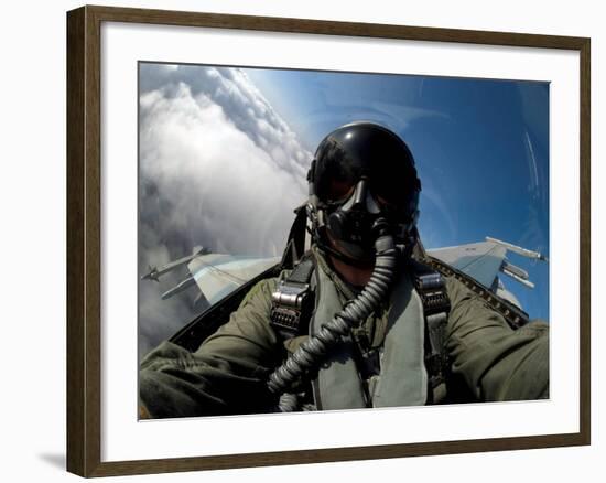 A Pilot in the Cockpit of an F-16 Fighting Falcon-Stocktrek Images-Framed Photographic Print