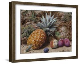 A Pineapple, a Peach and Plums on a Mossy Bank-John Sherrin-Framed Giclee Print