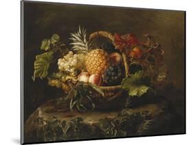 A Pineapple, Grapes, Peaches and Apricots in a Basket-Johan Laurentz Jensen-Mounted Giclee Print