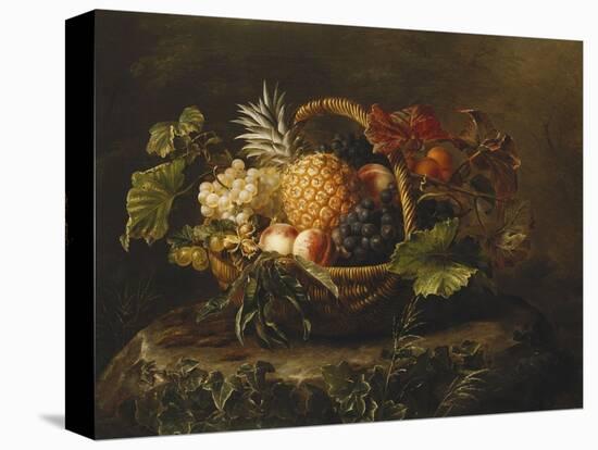 A Pineapple, Grapes, Peaches and Apricots in a Basket-Johan Laurentz Jensen-Stretched Canvas