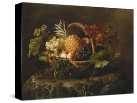 A Pineapple, Grapes, Peaches and Apricots in a Basket-Johan Laurentz Jensen-Stretched Canvas