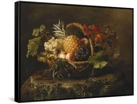 A Pineapple, Grapes, Peaches and Apricots in a Basket-Johan Laurentz Jensen-Framed Stretched Canvas