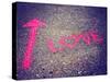 A Pink Arrow Showing the Way to Love Written on a Sidewalk with Chalk Toned with a Retro Vintage In-graphicphoto-Stretched Canvas