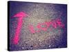 A Pink Arrow Showing the Way to Love Written on a Sidewalk with Chalk Toned with a Retro Vintage In-graphicphoto-Stretched Canvas