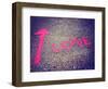 A Pink Arrow Showing the Way to Love Written on a Sidewalk with Chalk Toned with a Retro Vintage In-graphicphoto-Framed Photographic Print