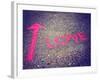 A Pink Arrow Showing the Way to Love Written on a Sidewalk with Chalk Toned with a Retro Vintage In-graphicphoto-Framed Photographic Print