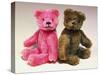 A Pink Schuco Scent Bottle Teddy Bearand a Green Schuco Compact Teddy Bear,-null-Stretched Canvas