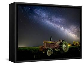 A Pink Tractor (With a Breast-Cancer Awareness Ribbon) Sits Beneath the Milky Way in a Tulip Field-Ben Coffman-Framed Stretched Canvas