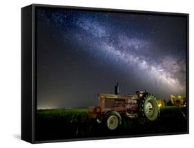 A Pink Tractor (With a Breast-Cancer Awareness Ribbon) Sits Beneath the Milky Way in a Tulip Field-Ben Coffman-Framed Stretched Canvas