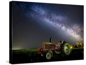 A Pink Tractor (With a Breast-Cancer Awareness Ribbon) Sits Beneath the Milky Way in a Tulip Field-Ben Coffman-Stretched Canvas