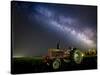 A Pink Tractor (With a Breast-Cancer Awareness Ribbon) Sits Beneath the Milky Way in a Tulip Field-Ben Coffman-Stretched Canvas