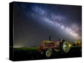 A Pink Tractor (With a Breast-Cancer Awareness Ribbon) Sits Beneath the Milky Way in a Tulip Field-Ben Coffman-Stretched Canvas