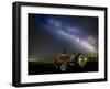 A Pink Tractor (With a Breast-Cancer Awareness Ribbon) Sits Beneath the Milky Way in a Tulip Field-Ben Coffman-Framed Photographic Print