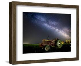 A Pink Tractor (With a Breast-Cancer Awareness Ribbon) Sits Beneath the Milky Way in a Tulip Field-Ben Coffman-Framed Photographic Print