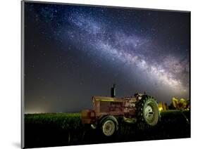 A Pink Tractor (With a Breast-Cancer Awareness Ribbon) Sits Beneath the Milky Way in a Tulip Field-Ben Coffman-Mounted Photographic Print