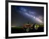 A Pink Tractor (With a Breast-Cancer Awareness Ribbon) Sits Beneath the Milky Way in a Tulip Field-Ben Coffman-Framed Photographic Print