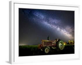 A Pink Tractor (With a Breast-Cancer Awareness Ribbon) Sits Beneath the Milky Way in a Tulip Field-Ben Coffman-Framed Photographic Print