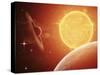 A Planet and its Moon Resisting the Relentless Heat of the Giant Orange Sun Pollux-Stocktrek Images-Stretched Canvas