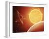 A Planet and its Moon Resisting the Relentless Heat of the Giant Orange Sun Pollux-Stocktrek Images-Framed Premium Photographic Print