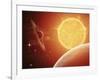 A Planet and its Moon Resisting the Relentless Heat of the Giant Orange Sun Pollux-Stocktrek Images-Framed Photographic Print