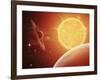 A Planet and its Moon Resisting the Relentless Heat of the Giant Orange Sun Pollux-Stocktrek Images-Framed Photographic Print