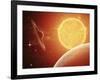 A Planet and its Moon Resisting the Relentless Heat of the Giant Orange Sun Pollux-Stocktrek Images-Framed Photographic Print