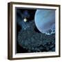 A Planetary Ring Orbits around a Blue Planet-Stocktrek Images-Framed Art Print