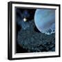 A Planetary Ring Orbits around a Blue Planet-Stocktrek Images-Framed Art Print