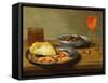 A Plate with Prawns and a Roll and Bowl with Olives-null-Framed Stretched Canvas