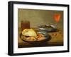 A Plate with Prawns and a Roll and Bowl with Olives-null-Framed Giclee Print