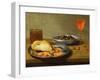 A Plate with Prawns and a Roll and Bowl with Olives-null-Framed Giclee Print